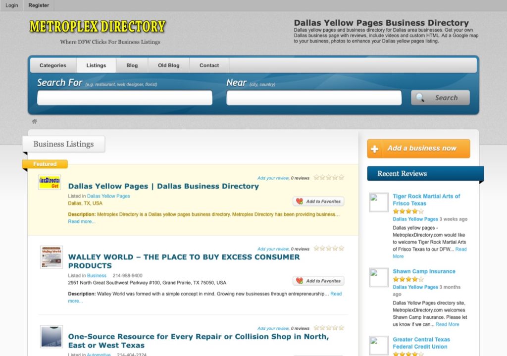 MetroplexDirectory.com homepage in 2013: Where DFW Clicks for Business